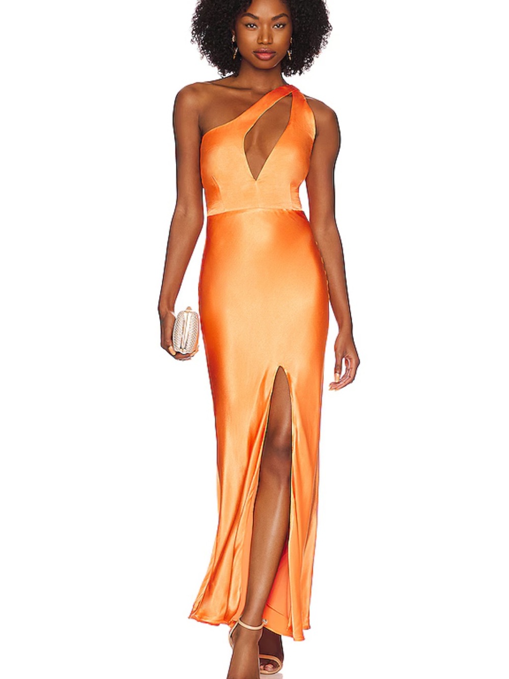 REVOLVE One-Shoulder Satin Maxi Dress in Orange with Front Slit